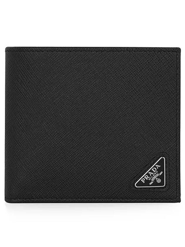 Triangle Logo Saffiano Half Wallet Black - PRADA - BALAAN 3