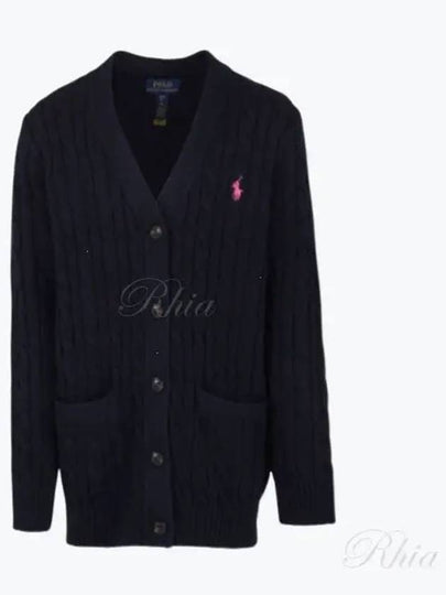 Kids Pony Embroidery Cable Knit Cardigan Navy - POLO RALPH LAUREN - BALAAN 2