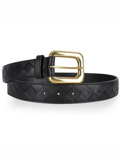 Regular Intrecciato Gold Buckle Leather Belt Black - BOTTEGA VENETA - BALAAN 2