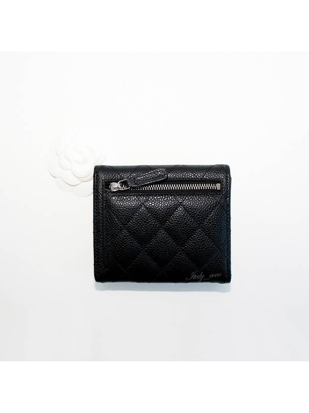 Small Classic Flap Wallet Grained Calfskin Silver Black - CHANEL - BALAAN 6