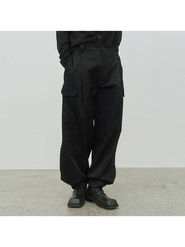 Cotton Pleated Pocket Wide Pants Black - NOIRER - BALAAN 1