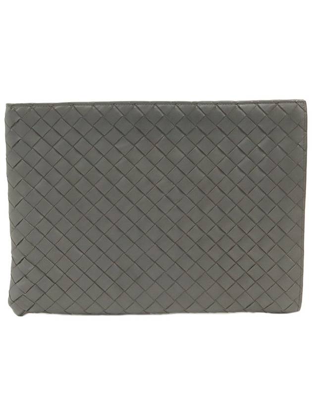 Deep Gray Calfskin Intrecciato Weaving Half Zip Pouch Clutch - BOTTEGA VENETA - BALAAN 1