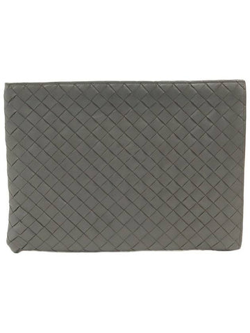 Deep Gray Calfskin Intrecciato Weaving Half Zip Pouch Clutch - BOTTEGA VENETA - BALAAN 1