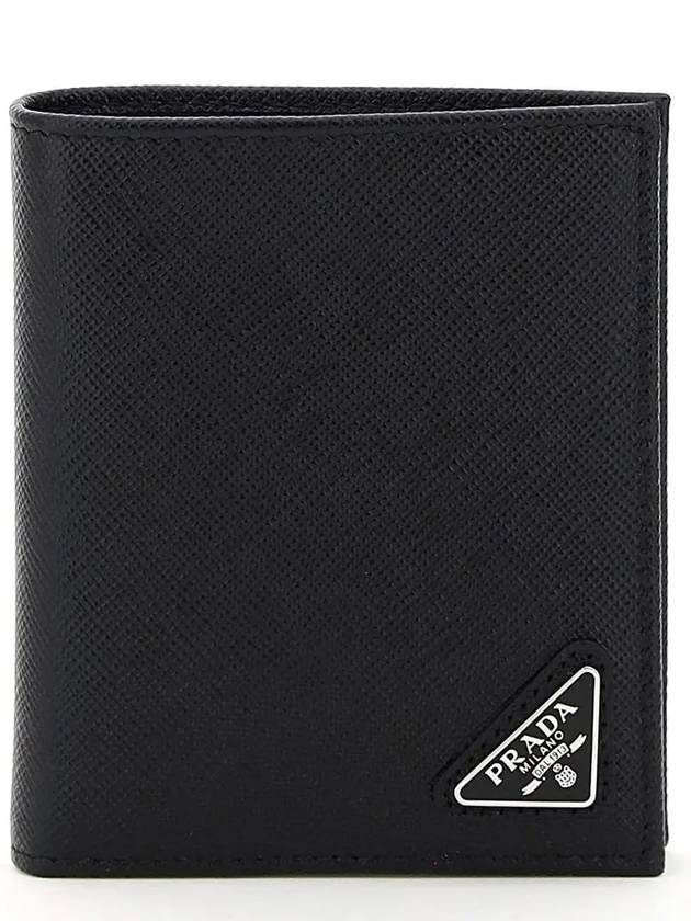 Triangular Logo Saffiano Half Wallet Black - PRADA - BALAAN 3