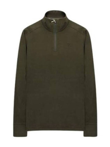 Women's Half Zip Long Sleeve T-Shirt  Dark Olive - FJALL RAVEN - BALAAN 1