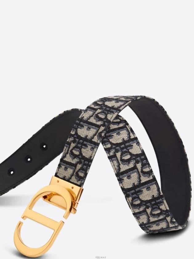 30 Montaigne Gold Hardware Jacquard Reversible Leather Belt Black Blue - DIOR - BALAAN 4