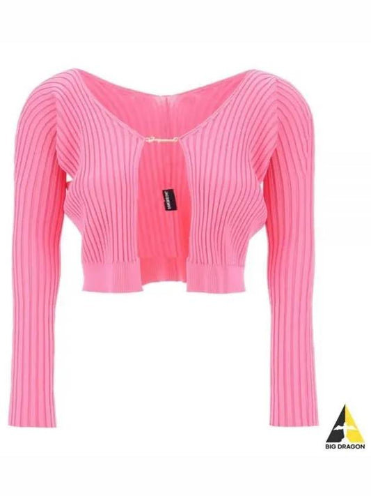 La Maille Pralu Longue Micro Charm Logo Cardigan Pink - JACQUEMUS - BALAAN 2