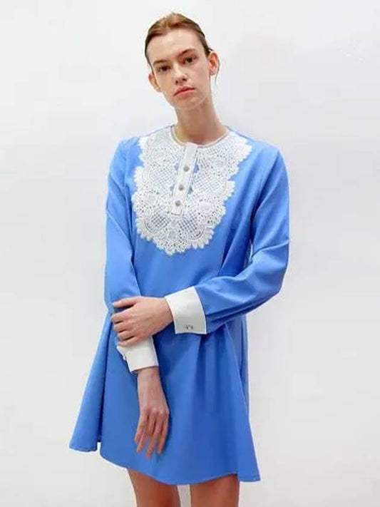 Lace Tuck Dress Blue - DAMAGE MNEMONIC - BALAAN 1