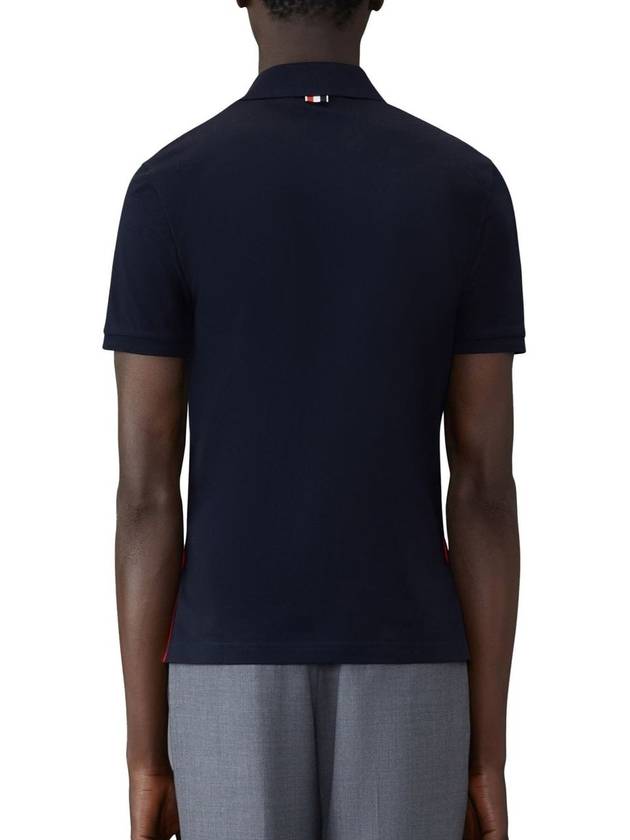 Men's Three Stripes Pocket Mercerized Short Sleeve Polo Shirt Navy - THOM BROWNE - BALAAN 3