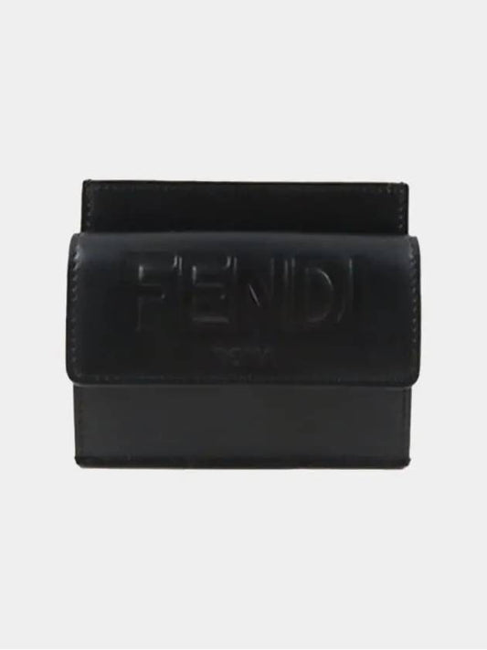 Embroidered logo lettering snap button black card wallet 88M0423 AAYZ F0KUR - FENDI - BALAAN 1