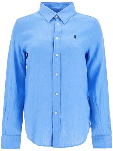 long sleeve linen shirt harbor island blue for women - POLO RALPH LAUREN - BALAAN 1