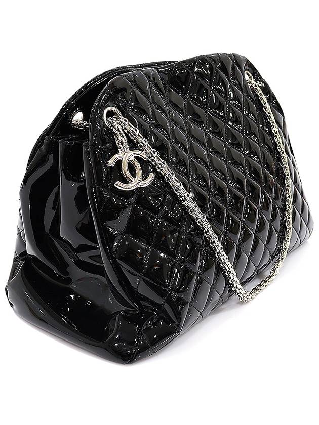 A49855 Black Patent Quilted Silver Chain Just Mademoiselle Bowling Large Shoulder Bag 15th - CHANEL - BALAAN 2