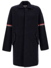 Arm Banding Striped Car Voile Wool Single Coat Navy - THOM BROWNE - BALAAN 3