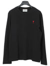 Chain Stitch Heart Logo Long Sleeve T-Shirt Black - AMI - BALAAN 2