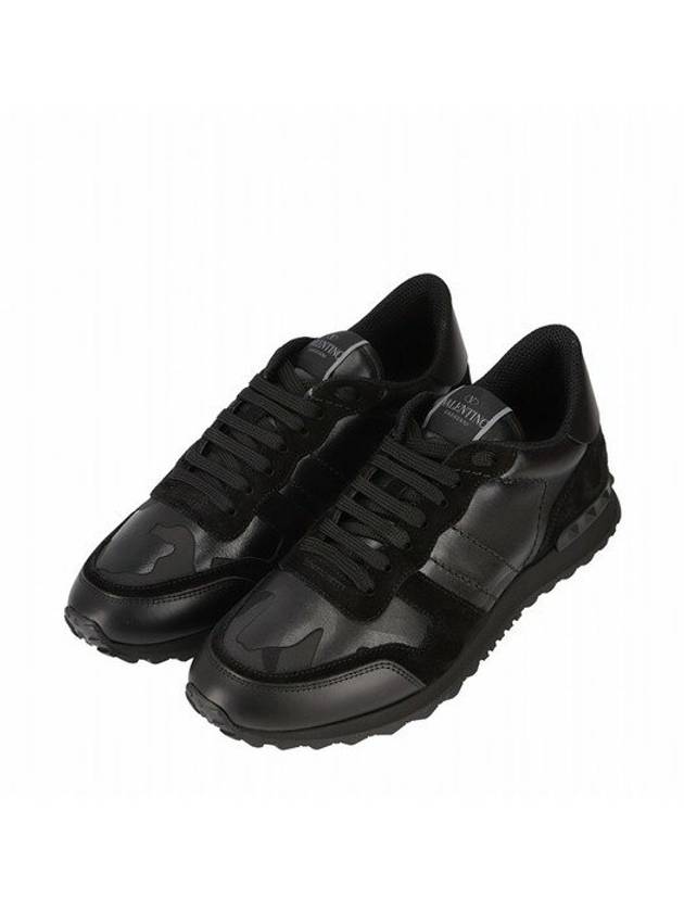 Rock Runner Lace-Up Low Top Sneakers Black - VALENTINO - BALAAN 2