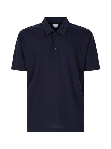 Cotton Short Sleeve Polo Shirt Dark Night - BOTTEGA VENETA - BALAAN 1