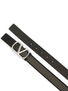 Men's V Logo Casual Leather Silver Belt Black - VALENTINO - BALAAN.