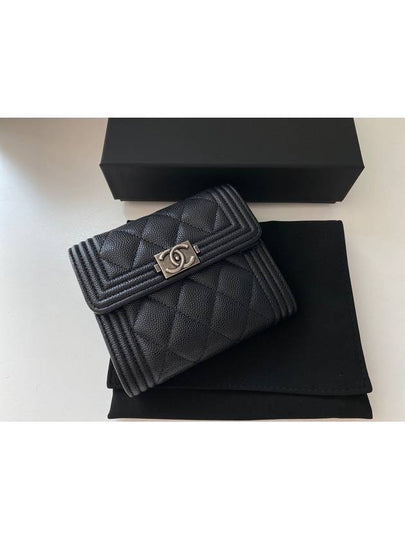 Boy  Small Flap Wallet Caviar Leather & Ruthenium Black - CHANEL - BALAAN 2