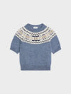 Triomphe Fair Isle Wool Knit Top Light Blue - CELINE - BALAAN 2