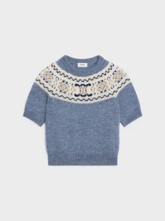 Triomphe Fair Isle Wool Knit Top Light Blue - CELINE - BALAAN 2