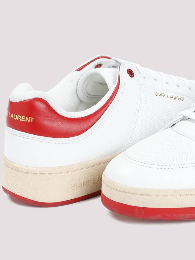 Crack Lace Up Calf Leather Low Top Sneakers White Red - SAINT LAURENT - BALAAN 5