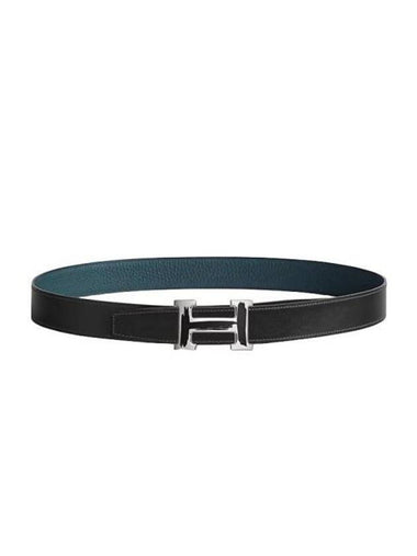 Men's Brush Buckle Reversible 32MM Leather Belt Noir Blue - HERMES - BALAAN 1