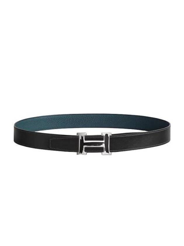 Men's Brush Buckle Reversible 32MM Leather Belt Noir Blue - HERMES - BALAAN 2