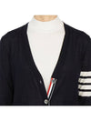 Sustainable Fine Merino Wool 4-Bar Relaxed Fit V-Neck Cardigan Navy - THOM BROWNE - BALAAN 9