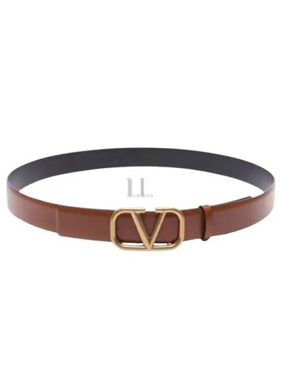 Signature V Logo Leather Belt Brown - VALENTINO - BALAAN 2