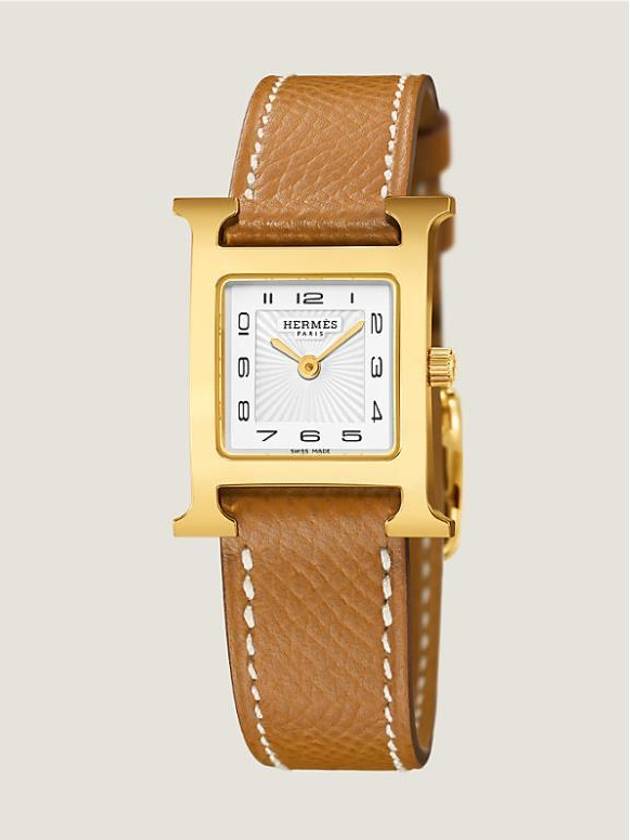 Heure H Watch Small Gold Epsom Strap & Yellow Gold Steel - HERMES - BALAAN 4