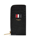 Stripe Zip Around Pebble Grain Leather Card Wallet Black - THOM BROWNE - BALAAN 2