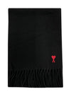 Small Heart Logo Classic Wool Scarf Black - AMI - BALAAN 2