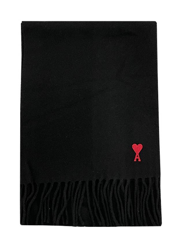 Small Heart Logo Classic Wool Scarf Black - AMI - BALAAN 2