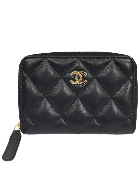 Classic lambskin gold zipper card wallet black - CHANEL - BALAAN 1