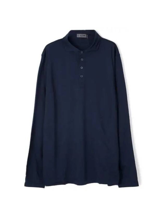 Men's Lightweight Fine Wool Polo Long Sleeve T-Shirt Navy - G/FORE - BALAAN 1