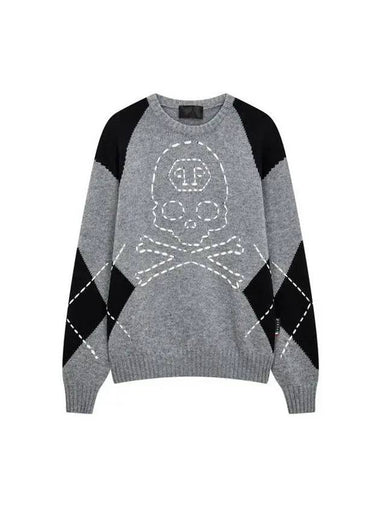 Men's Skull Stitch Crewneck Sweater Gray - PHILIPP PLEIN - BALAAN 1