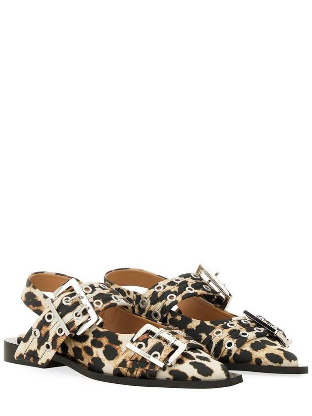 Leopard Satin Feminine Buckle Ballerina Brown - GANNI - BALAAN 4