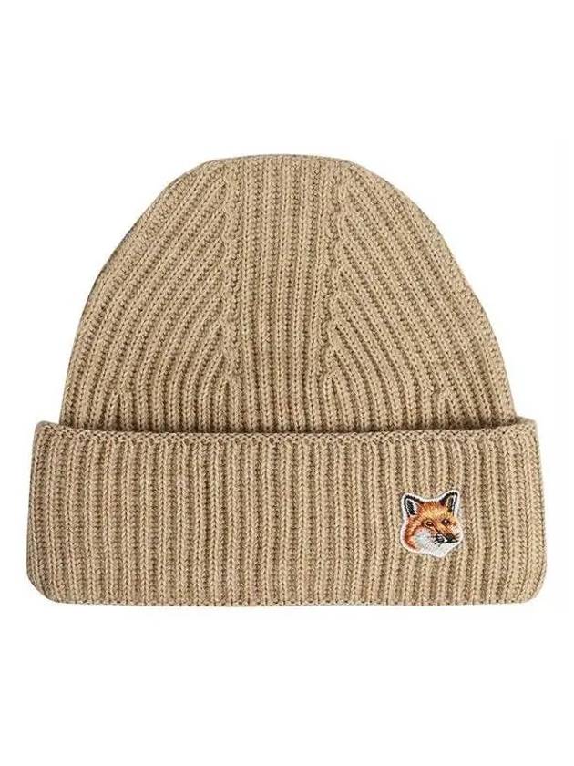 Fox Head Patch Ribbed Beanie Beige - MAISON KITSUNE - BALAAN 2