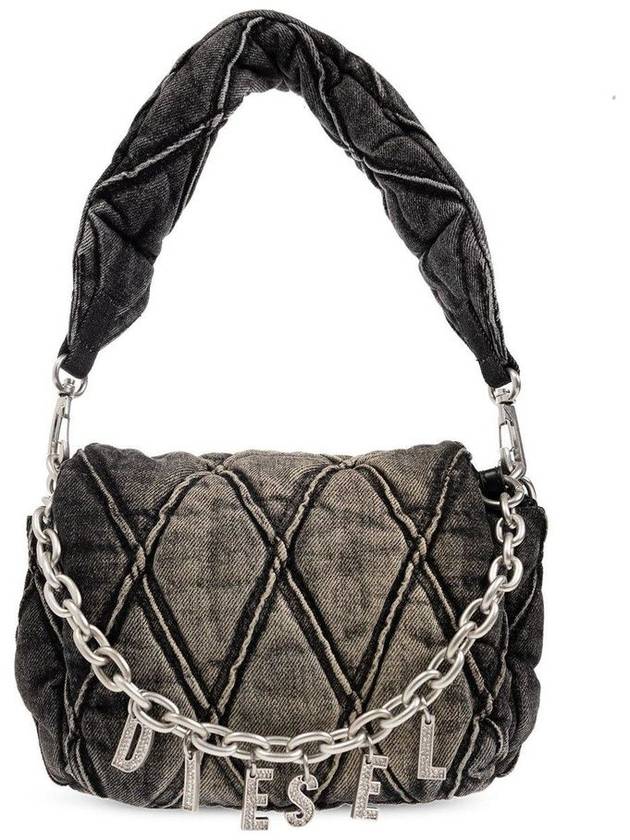 Small Logo Charm Quilted Denim Shoulder Bag Grey - DIESEL - BALAAN 2