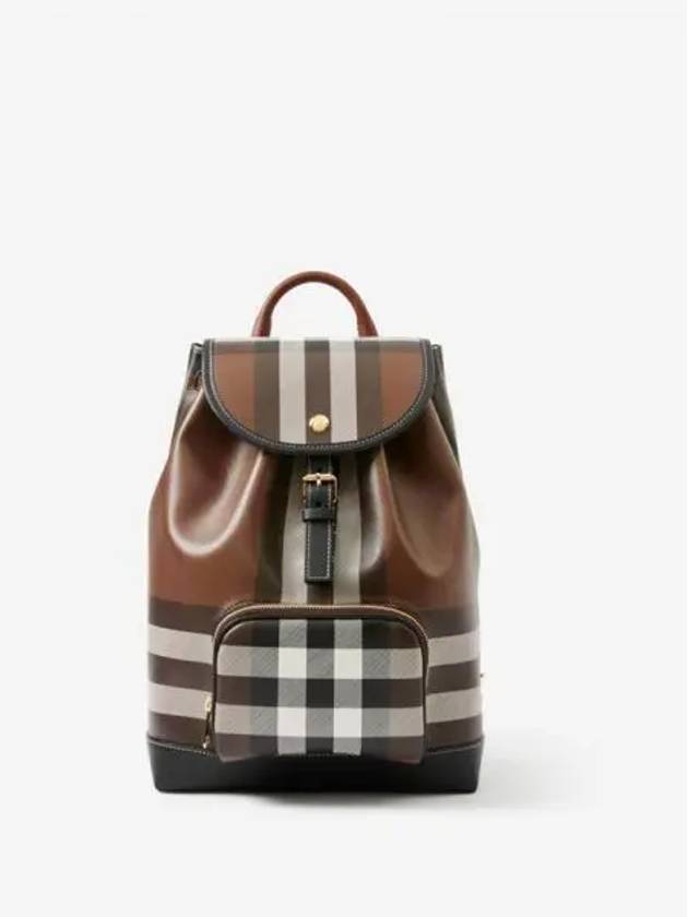 Checked Leather Backpack Dark Birch Brown - BURBERRY - BALAAN 2