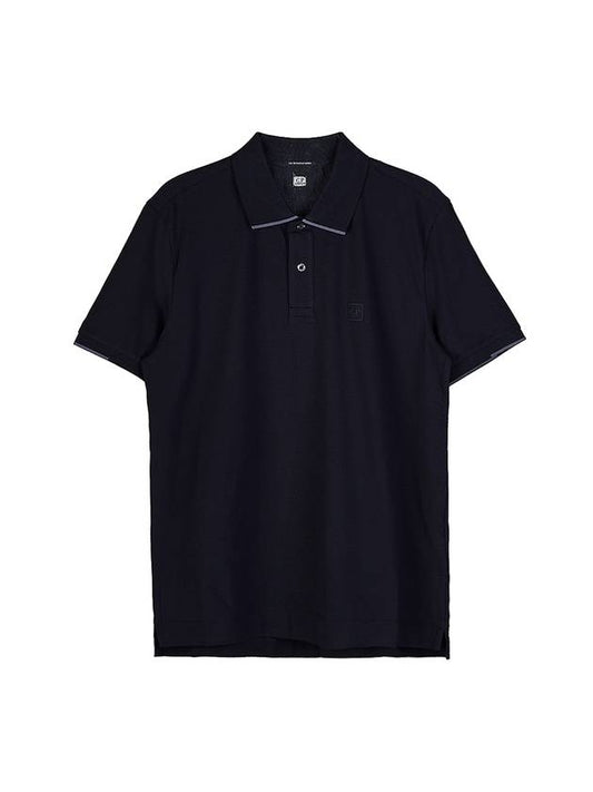 Metropolis Logo Badge Striped Polo Shirt Navy - CP COMPANY - BALAAN 1