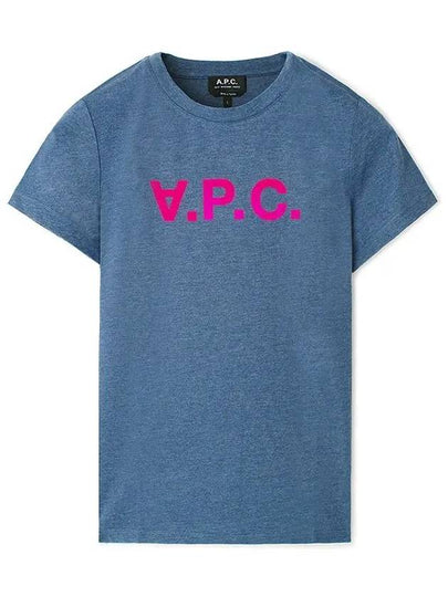 Women's Pink Logo Printing Short Sleeve T-Shirt Blue - A.P.C. - BALAAN 2