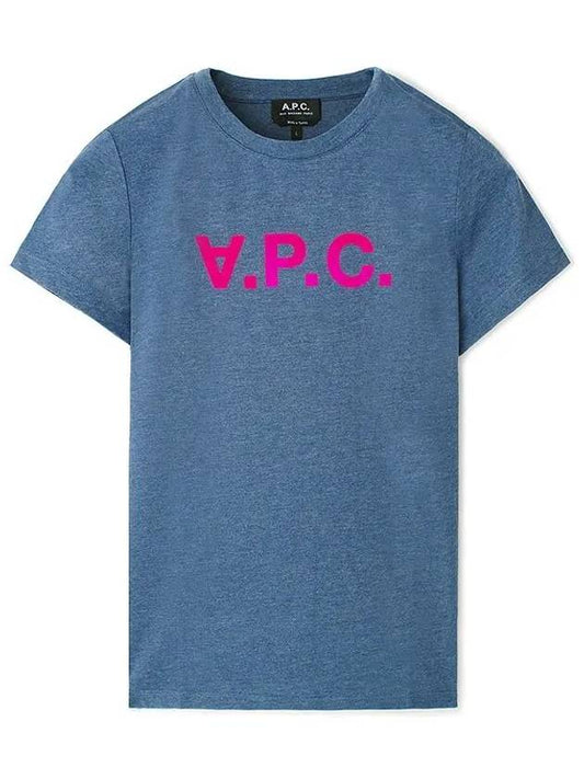 Women's Pink Logo Printing Short Sleeve T-Shirt Blue - A.P.C. - BALAAN.