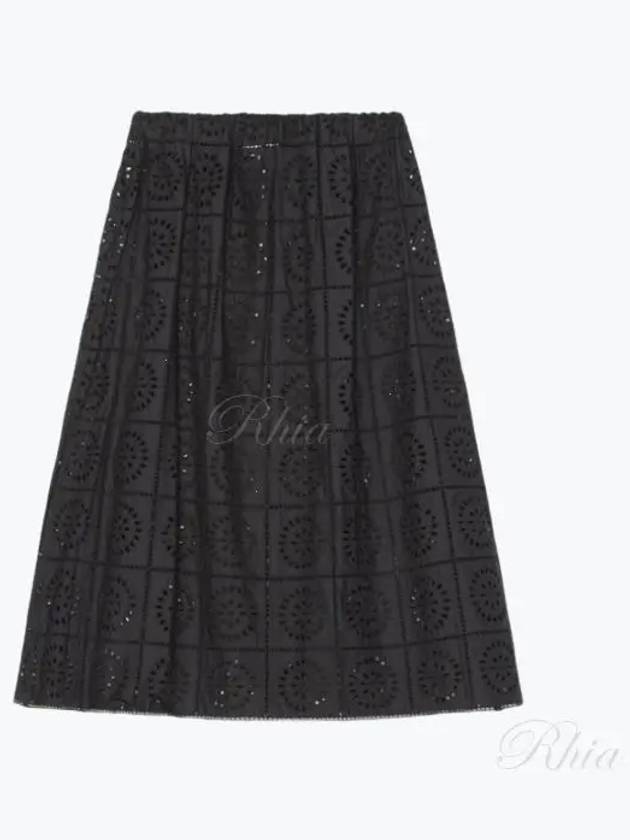 Embroidered Anglaise Midi Cotton A-Line Skirt Black - GANNI - BALAAN 2