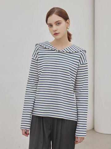 Eri Reefwomen's Marine Stripe Sailor Collar Long Sleeve T-Shirt Blue - ARIFF - BALAAN 1