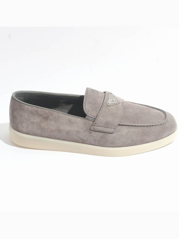 Triangle Logo Suede Loafers Grey - PRADA - BALAAN 3