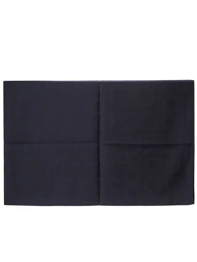 Gancini Jacquard Wool Silk Scarf Navy - SALVATORE FERRAGAMO - BALAAN 3