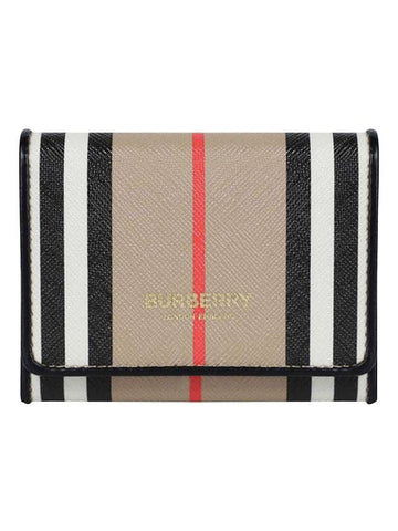 Icon Stripe E Canvas Card Wallet Beige - BURBERRY - BALAAN.