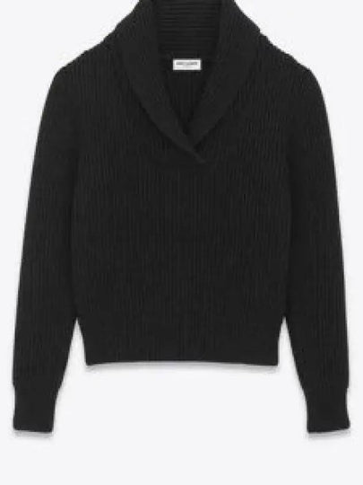 Shawl Collar Wool Knit Top Black - SAINT LAURENT - BALAAN 2