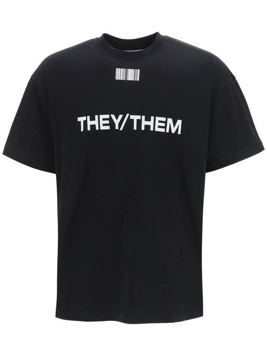 Day Them Print Short Sleeve T-Shirt Black - VETEMENTS - BALAAN 1